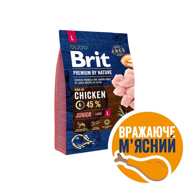 Сухой корм Brit Premium Dog Junior L для щенков и юниоров крупных пород, с курицей, 3 кг 170823/6420 фото