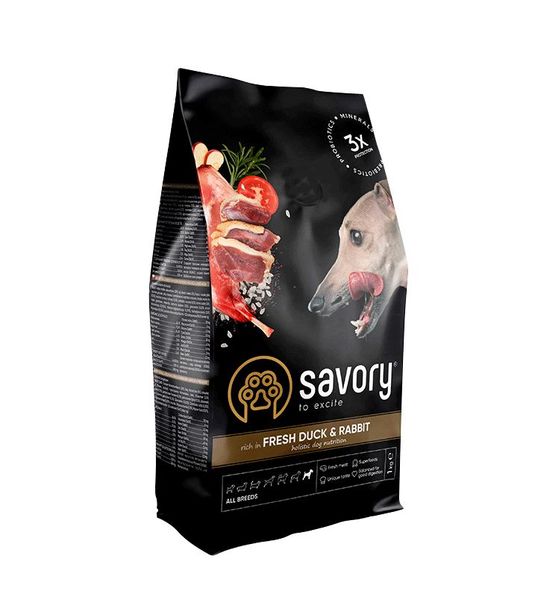 Сухий корм Savory для собак усіх порід, зі свіжою качкою й кроликом, 1 кг 30167 фото