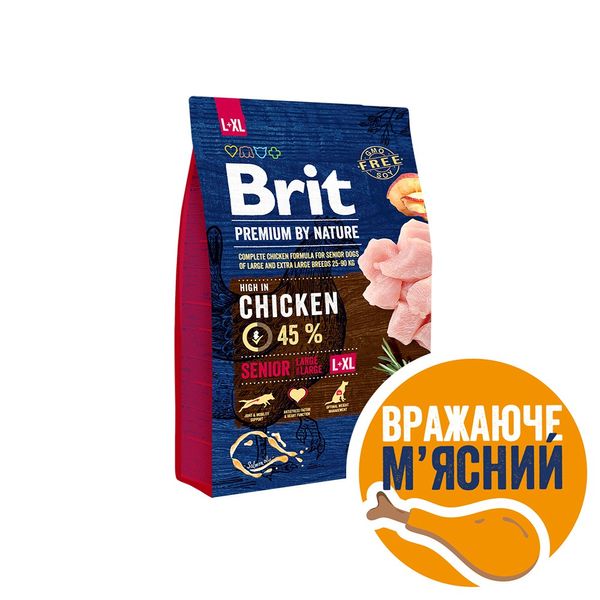 Сухий корм Brit Premium Dog Senior L+XL для старіючих собак великих порід, з куркою, 3 кг 170828/6475 фото